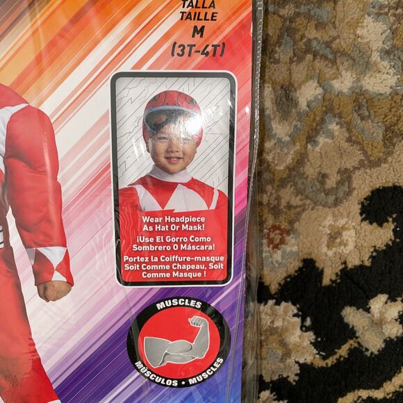 BOYS RED POWER RANGER MUSCLE HALLOWEEN COSTUME 3-4T NEW - Picture 3 of 5